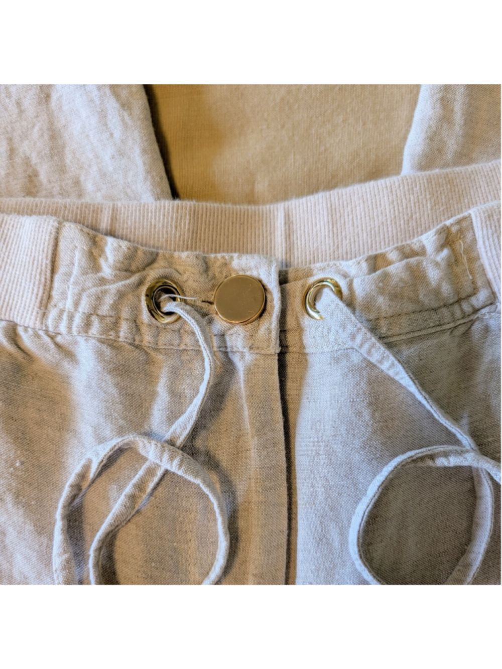 JM Collection Linen Blend Pants Beige Drawstring Waist Casual Lounge Size M - Picture 7 of 12